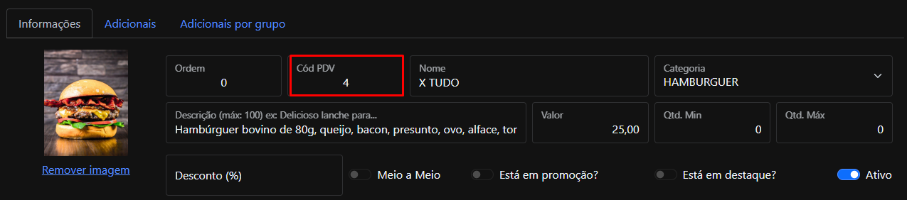 Código principal do produto no ETrade