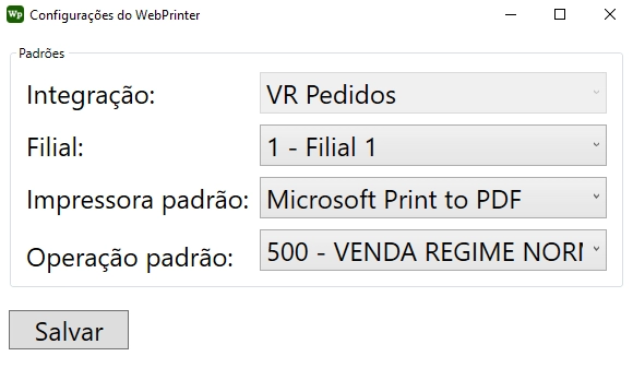 Configuração do WebPrinter